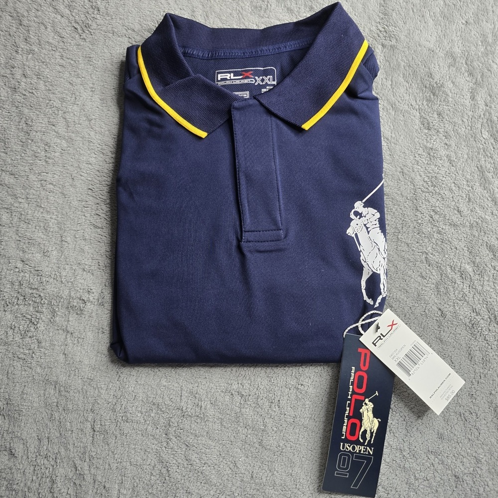 RLX Ralph Lauren Lineman Polo Mens XXL Navy Blue 2007 US Open Big Pony S/S Logo